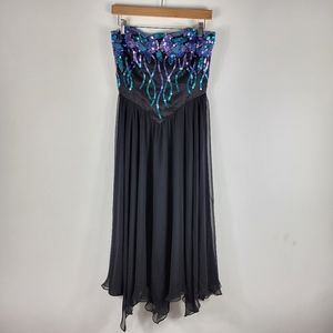 Vintage 80s Casadei Beaded Sequin Floral Mermaid Strapless Flowy Dress